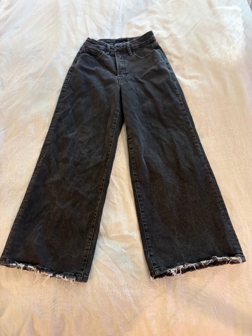 Good American black rinse high rise wide leg jeans